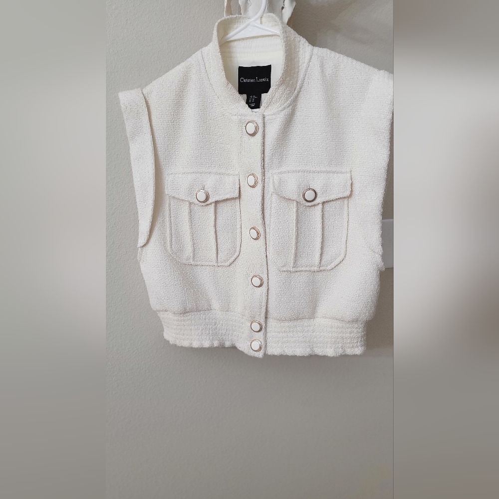 CHRISTIAN LACROIX Bouclé Tweed Crop Vest Sleeveless Jacket Intermix XS